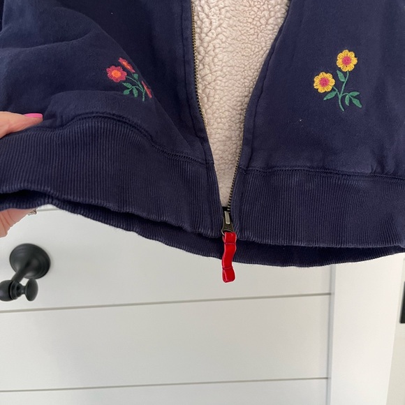 Mini Boden Embroidered Shaggy lined hoodie, Navy floral, 7-8. - Picture 6 of 8